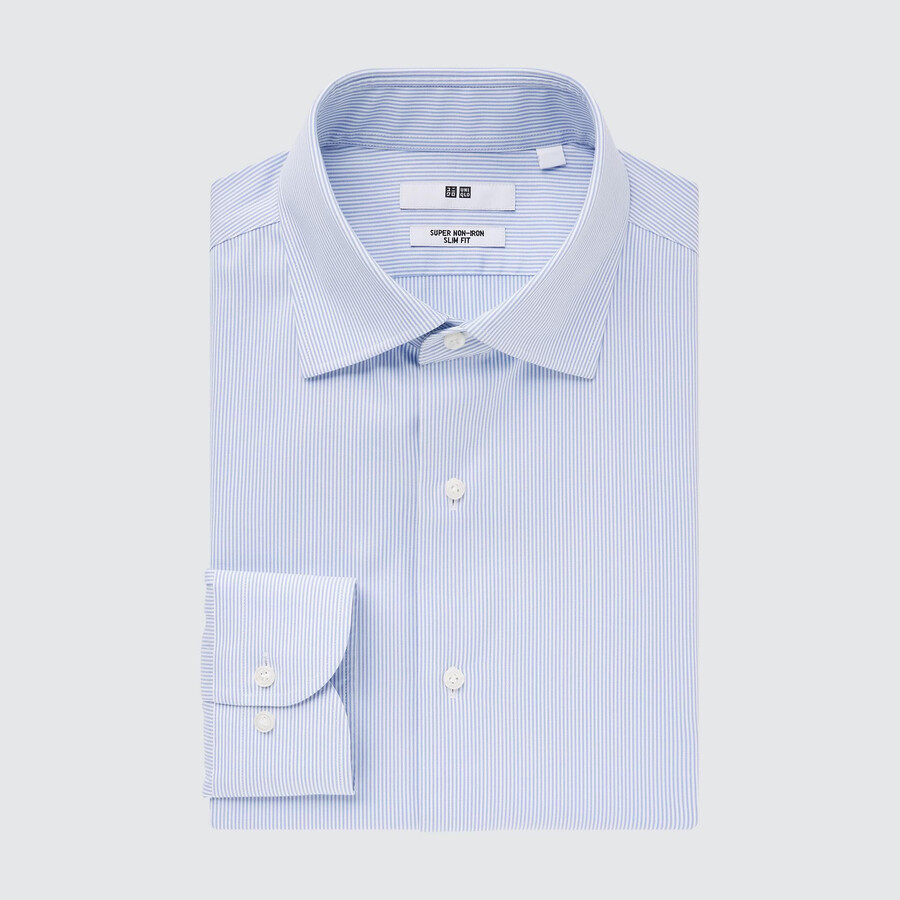 camisas uniqlo super non iron slim fit a rayas con cuello semicutaway para hombre en azul