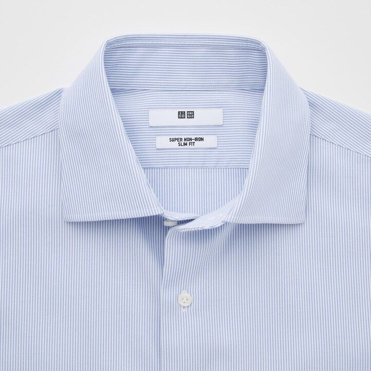 camisas uniqlo super non iron slim fit a rayas con cuello semicutaway para hombre en azul