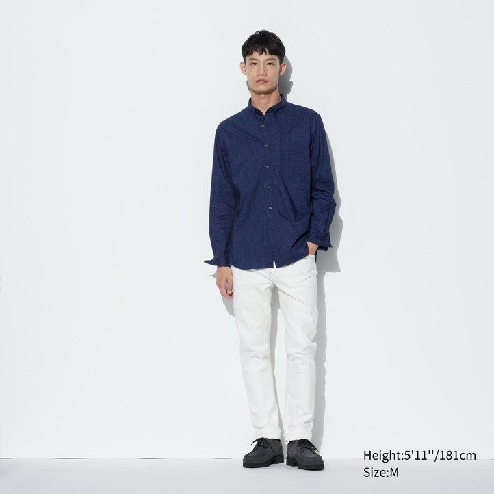 camisas uniqlo de algodón extrafino con cuello abotonado y estampado de tela ancha para hombre color blanco