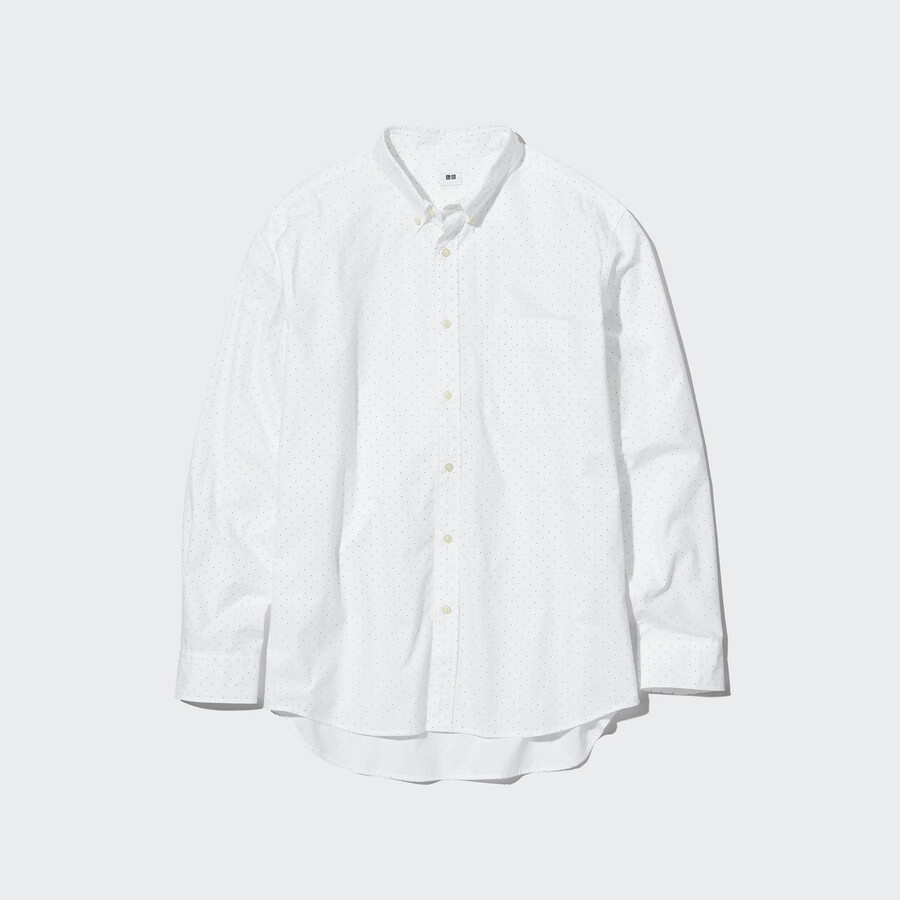 camisas uniqlo blancas de algodón extrafino con cuello regular y estampado para hombre