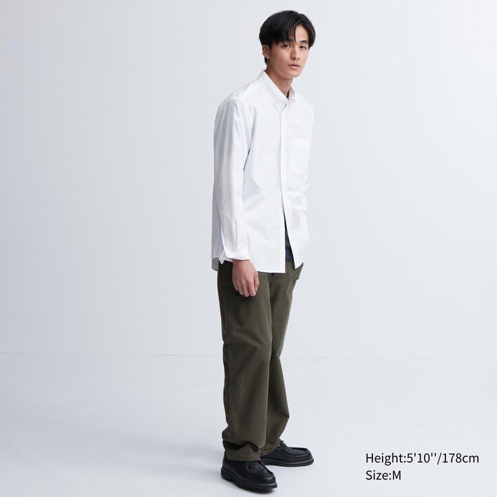 camisa de algodón extrafino uniqlo de corte regular con cuello abotonado para hombre color blanco