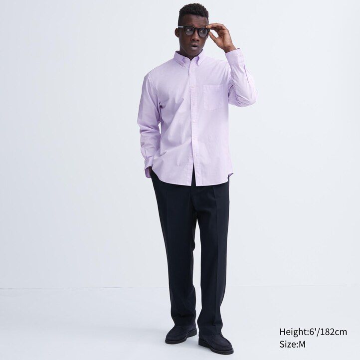 camisa de algodón extrafino uniqlo de corte regular con cuello abotonado para hombre color blanco