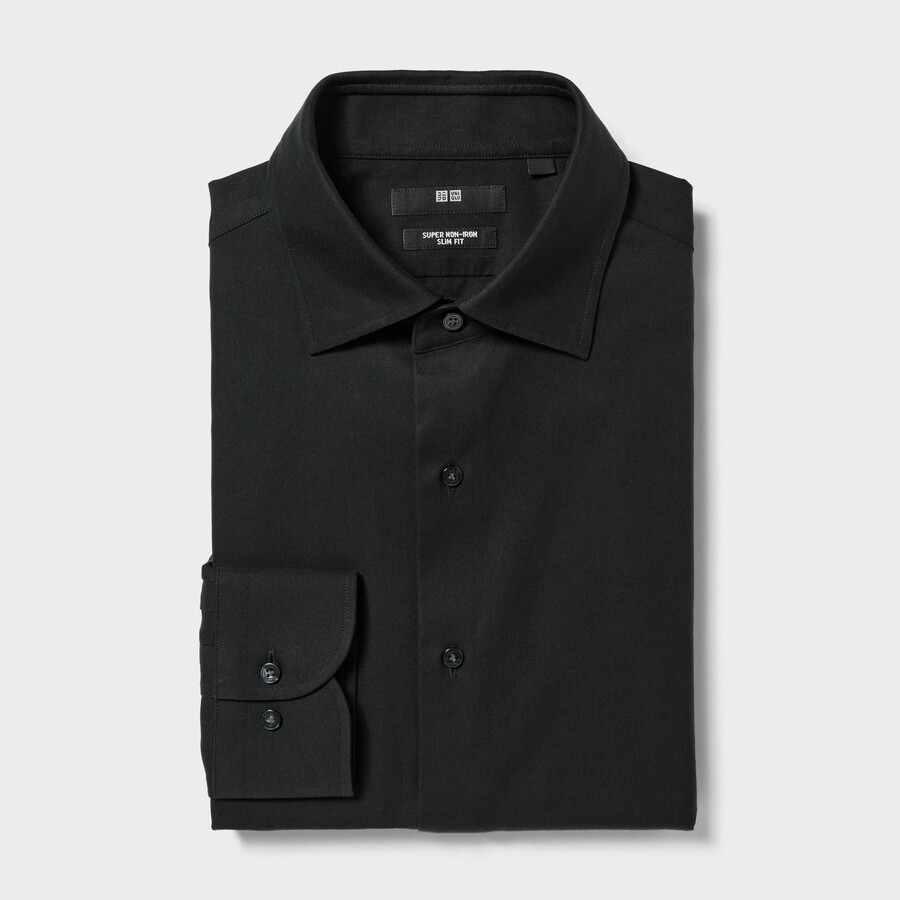 camiseta uniqlo super slim fit negra sin planchado cuello semicutaway para hombre