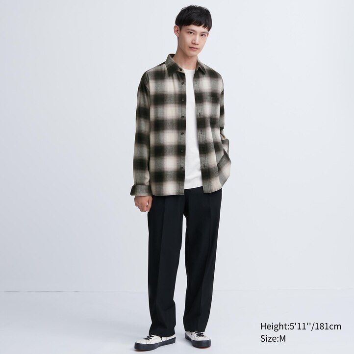 camiseta de franela a cuadros uniqlo negra para hombre corte regular cuello regular