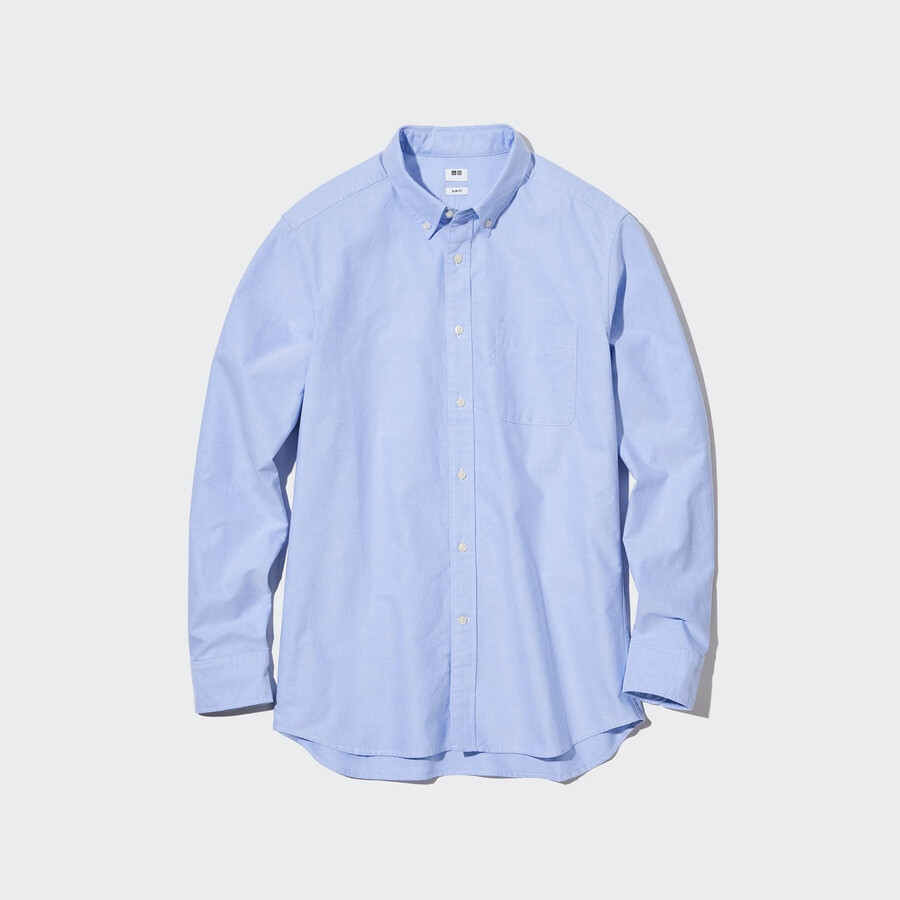 camisas oxford de corte entallado con cuello abotonado de uniqlo para hombre color azul