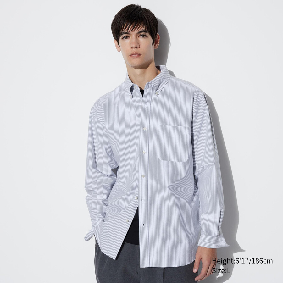 camisas oxford a rayas de corte entallado uniqlo para hombre en gris