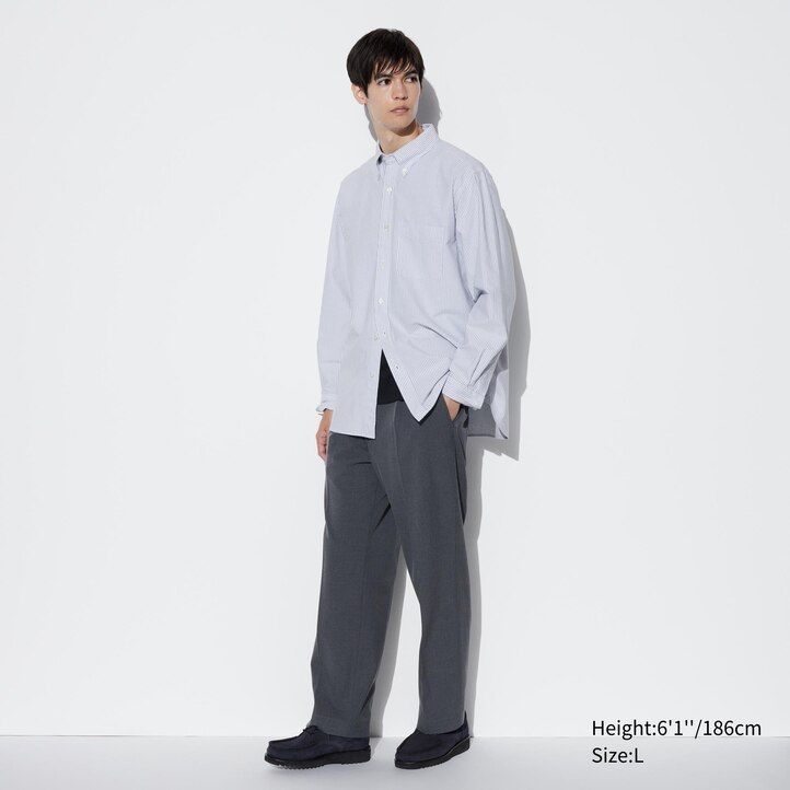 camisas oxford a rayas de corte entallado uniqlo para hombre en gris