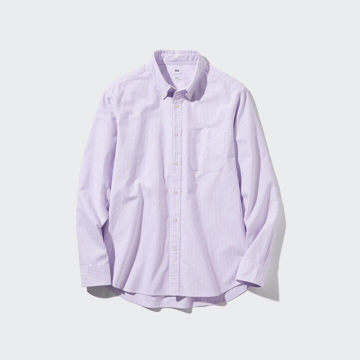 camisas oxford a rayas de corte entallado uniqlo para hombre en gris