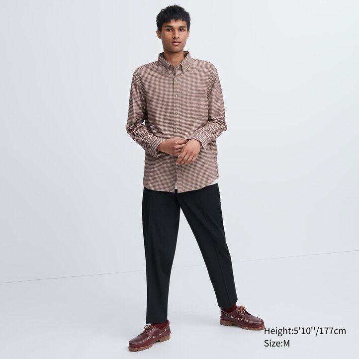 camisas de franela uniqlo rojas de corte regular con cuello abotonado y cuadros para hombre