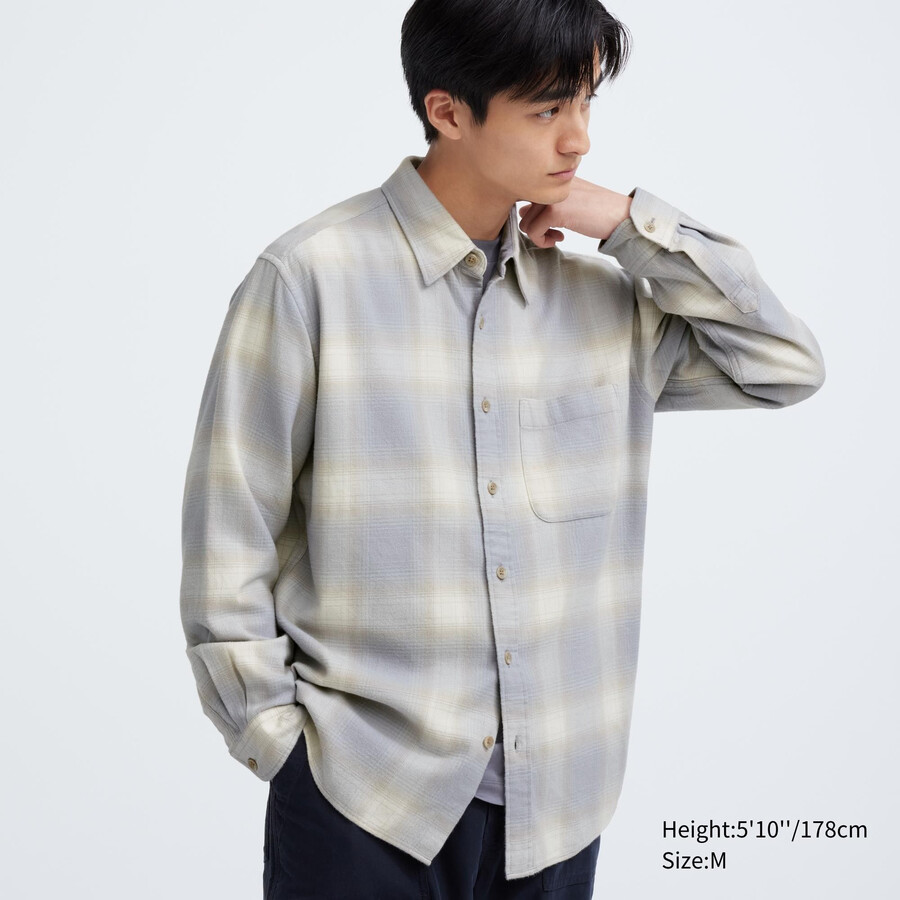 camisas de franela a cuadros uniqlo para hombre en gris
