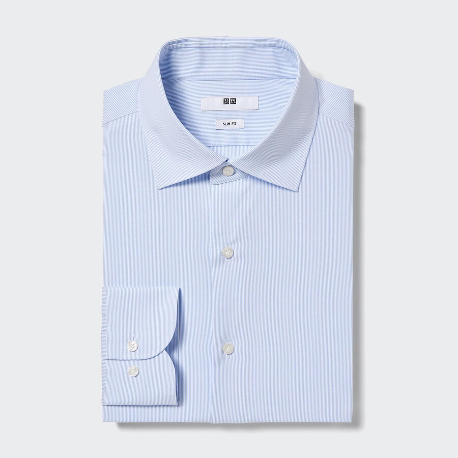 camisas uniqlo easyre stretch slim fit a rayas con cuello semicutaway para hombre en azul