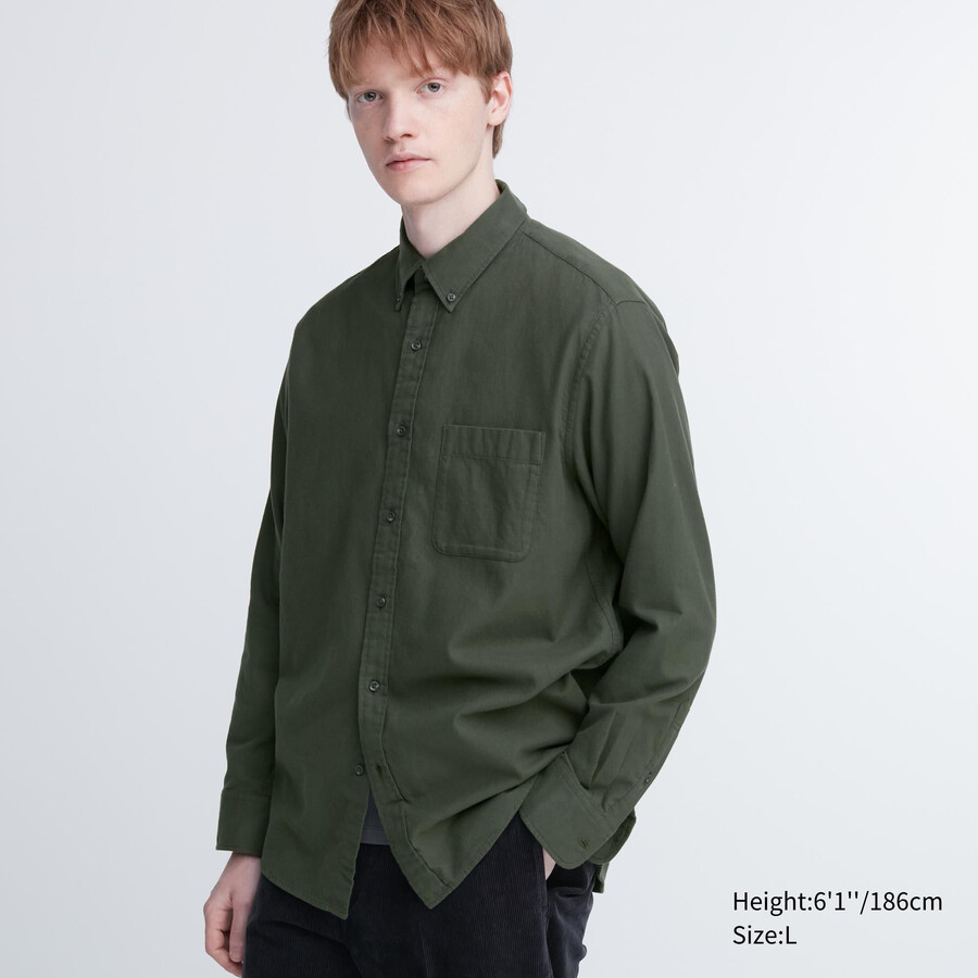 camisas de franela uniqlo de corte regular para hombre color oliva