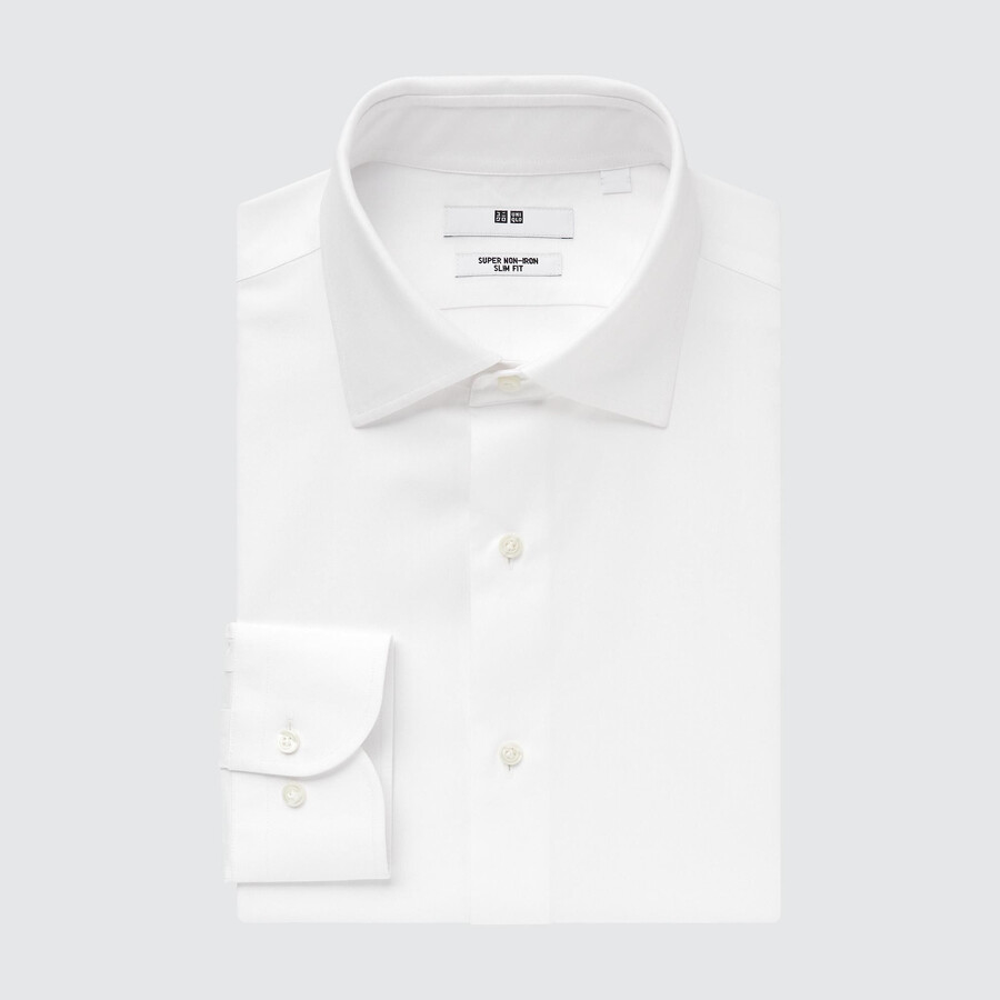 camiseta uniqlo super non iron slim fit para hombre blanca con cuello semicutaway