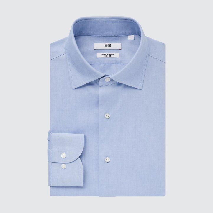 camiseta uniqlo super non iron slim fit para hombre blanca con cuello semicutaway