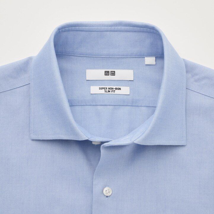 camiseta uniqlo super non iron slim fit para hombre blanca con cuello semicutaway
