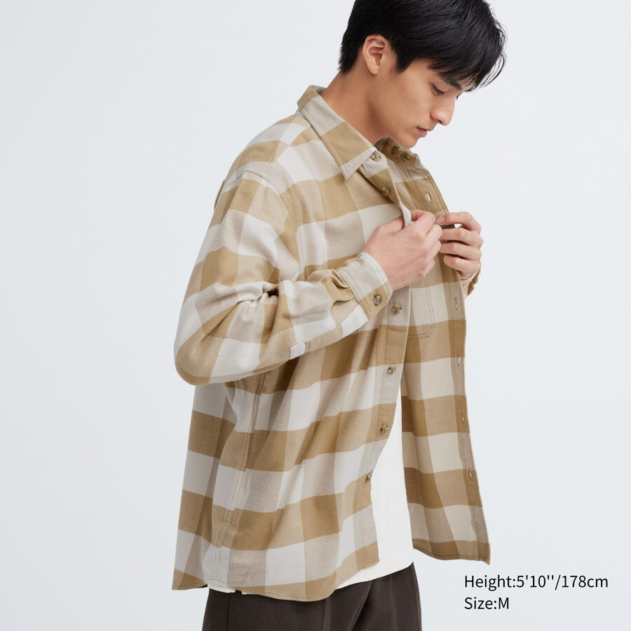 camisas de franela a cuadros uniqlo para hombre en beige