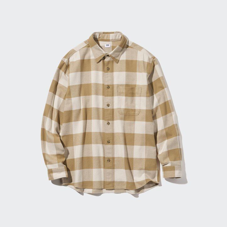 camisas de franela a cuadros uniqlo para hombre en beige