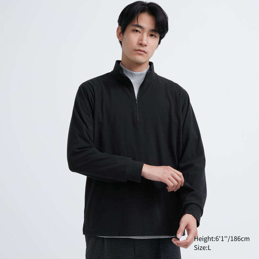 camisetas de manga corta con cremallera y tejido fleece stretch de uniqlo para hombre color negro