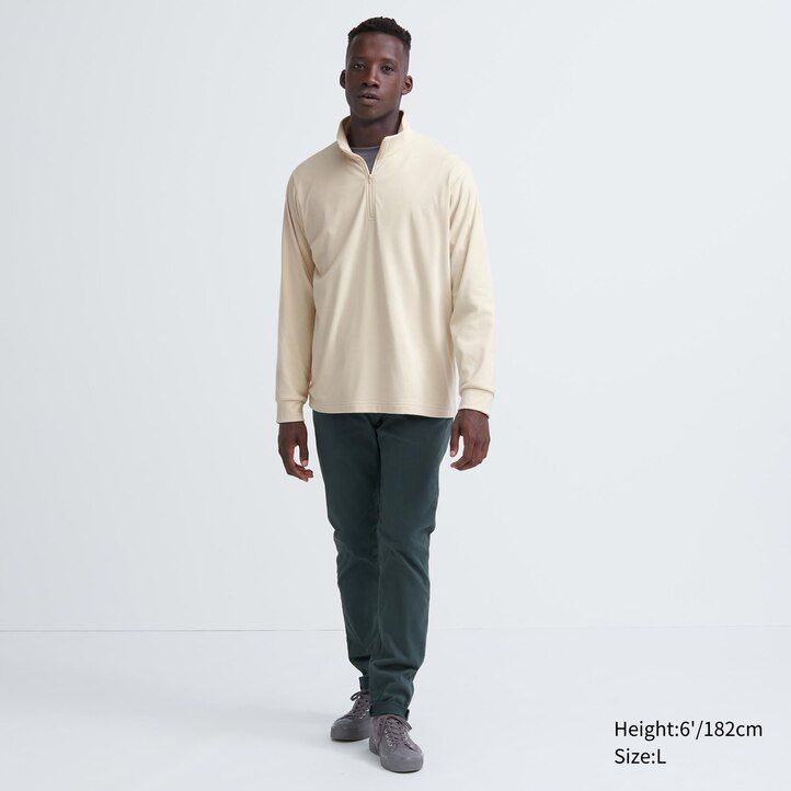 camisetas de manga corta con cremallera y tejido fleece stretch de uniqlo para hombre color negro