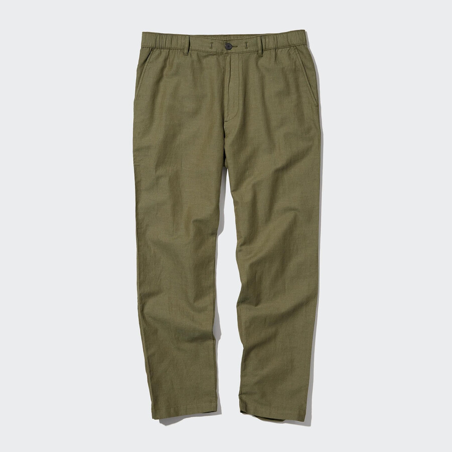 pantalones de corte relajado de mezcla de lino uniqlo para hombre en color oliva