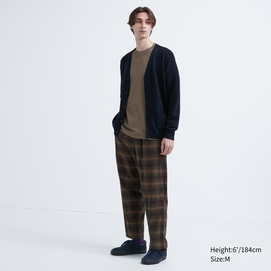 pantalones tobilleros de franela uniqlo marrón oscuro con estampado sencillo para hombre
