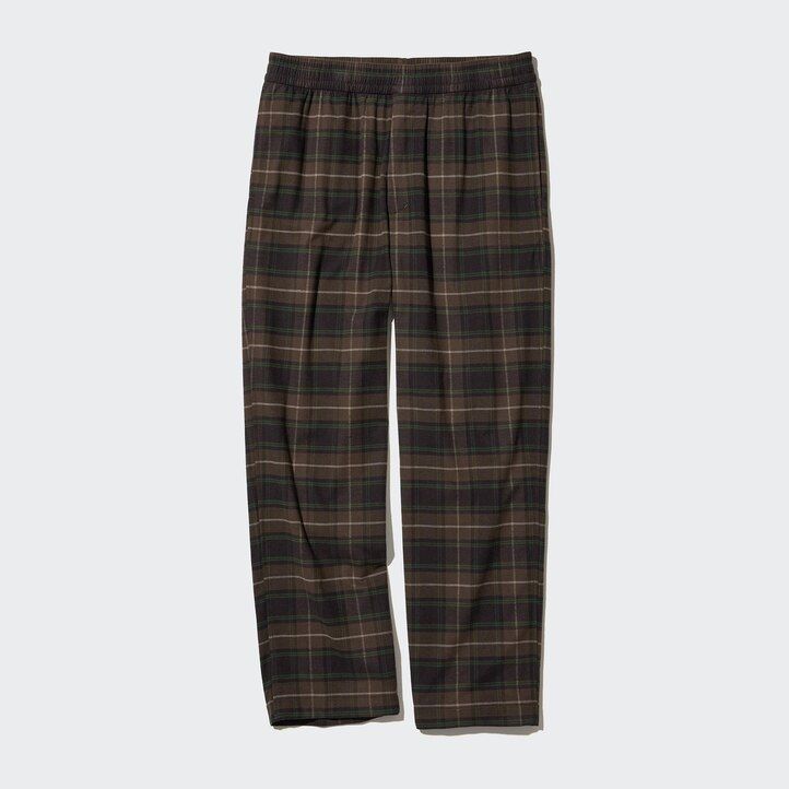pantalones tobilleros de franela uniqlo marrón oscuro con estampado sencillo para hombre
