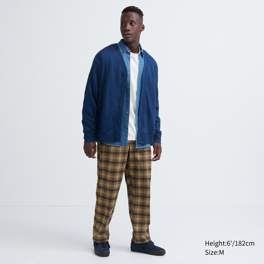 pantalones tobilleros de franela con estampado sencillo de uniqlo para hombre color marrón