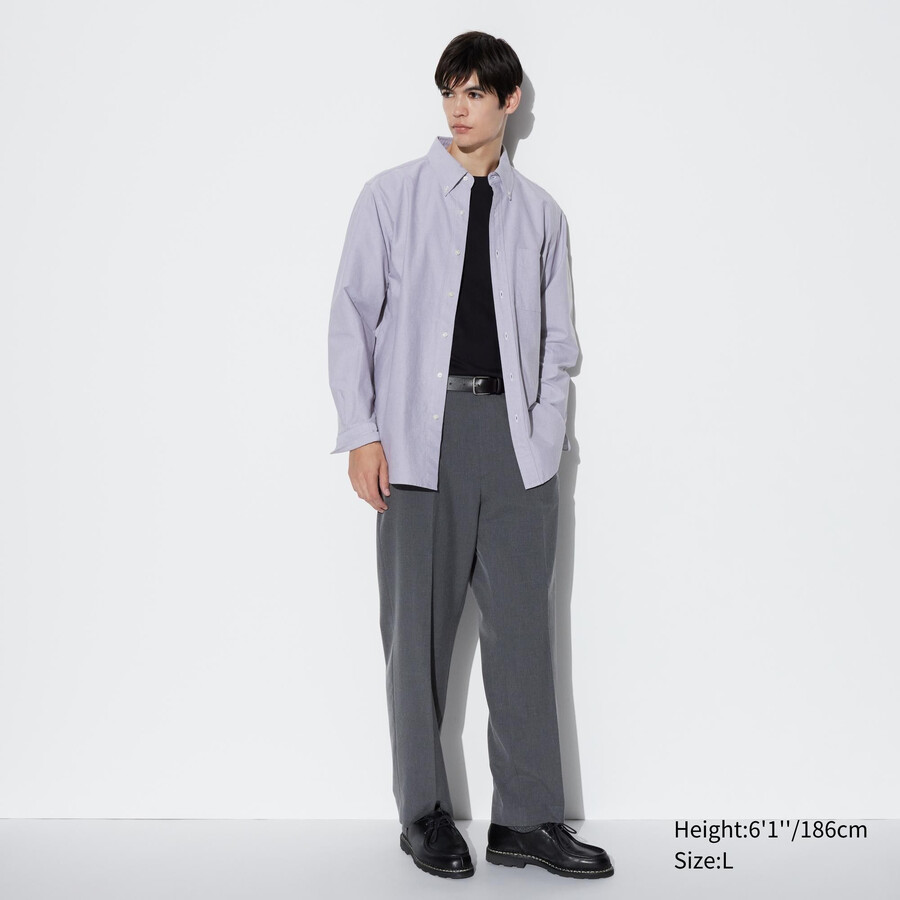 pantalones anchos plisados uniqlo grises para hombre