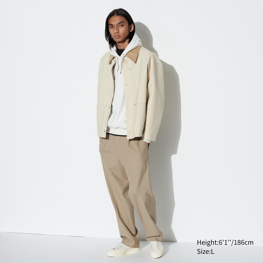 pantalones anchos plisados uniqlo para hombre en beige