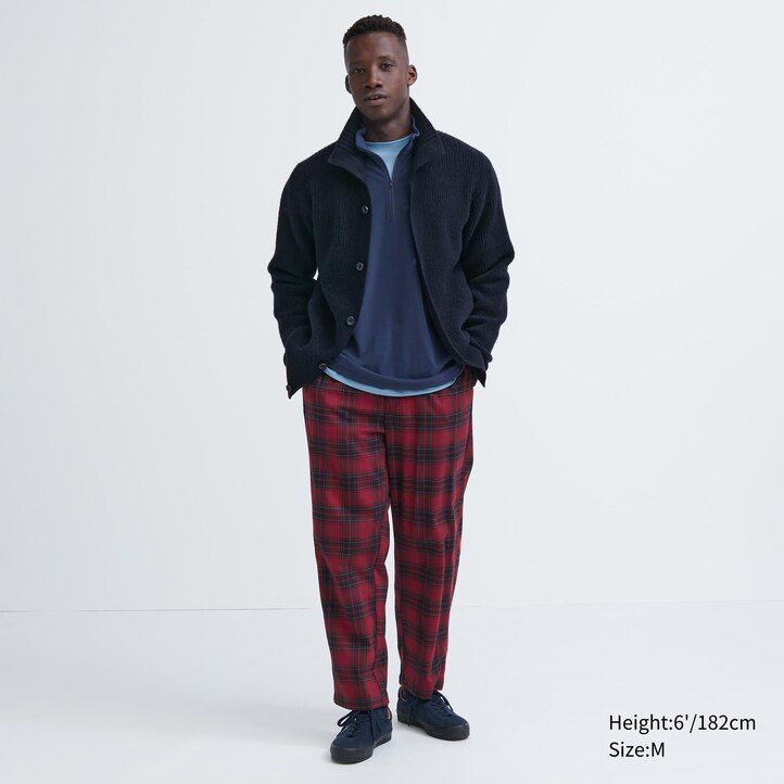 pantalones tobilleros de franela uniqlo con estampado sencillo para hombre color rojo