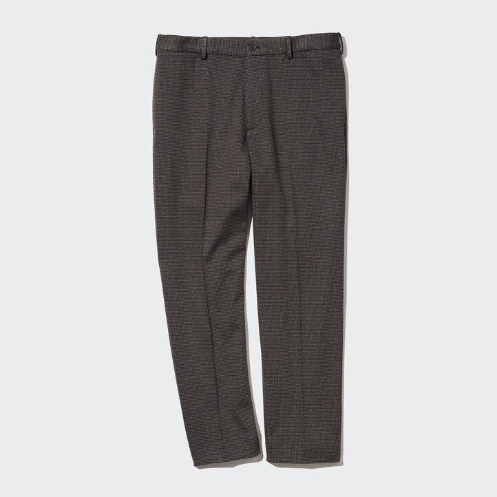 pantalones tobilleros de pata de gallo elegantes de uniqlo para hombre en marrón oscuro