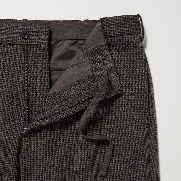pantalones tobilleros de pata de gallo elegantes de uniqlo para hombre en marrón oscuro