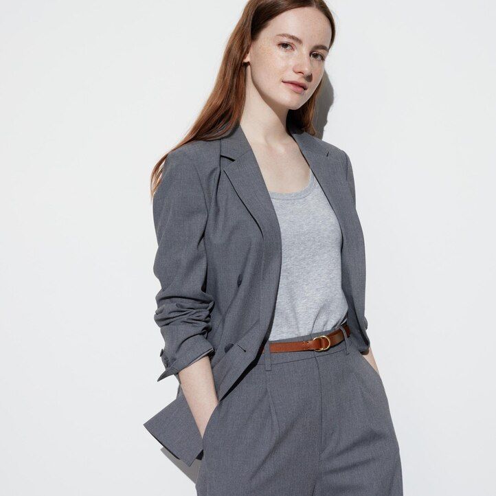 cinturón estrecho de piel marrón uniqlo con doble anilla para mujer