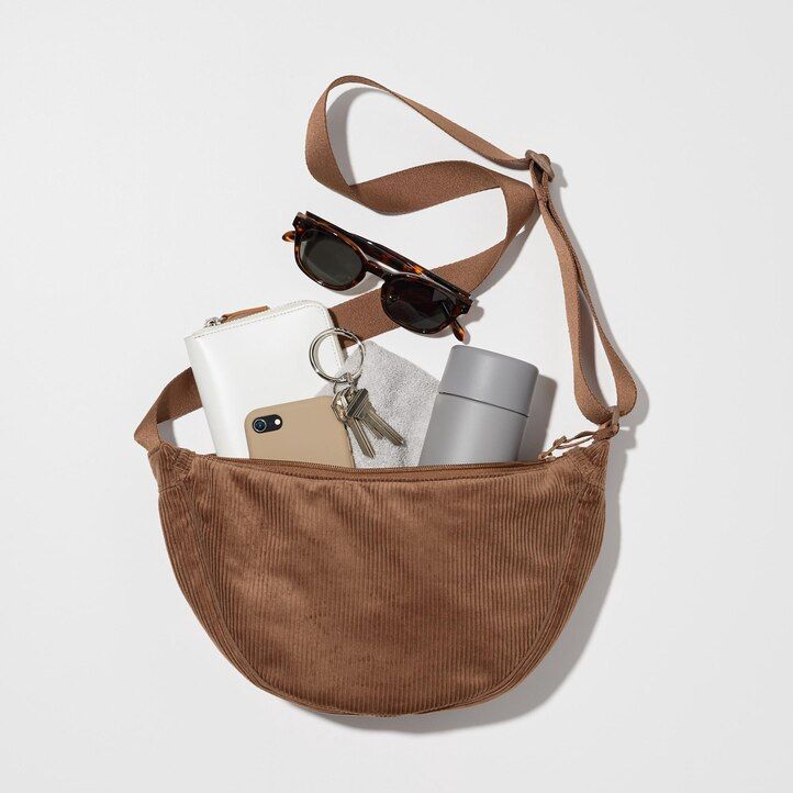 bolso de hombro mini redondo uniqlo de pana color oliva para mujer