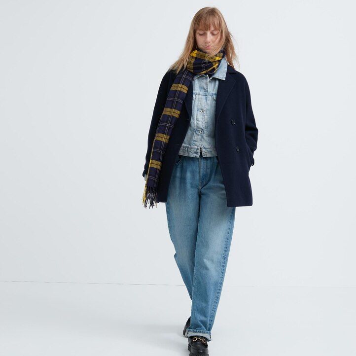 bufanda estampada uniqlo heattech para mujer color amarillo