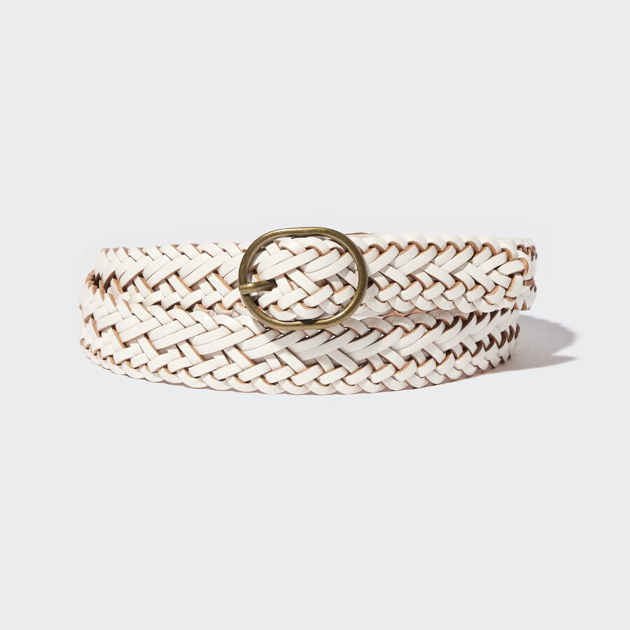 cinturón de cuero de malla con hebilla redonda uniqlo para mujer color blanco