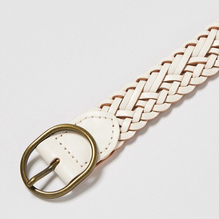 cinturón de cuero de malla con hebilla redonda uniqlo para mujer color blanco