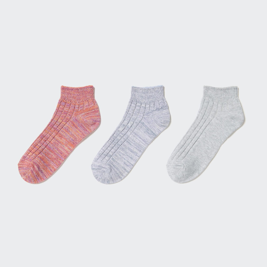 calcetines de mujer uniqlo de tres pares de hilo mixto acanalados en rosa