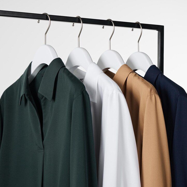 blusa blanca uniqlo de rayón con cuello alto y mangas 34 para mujer