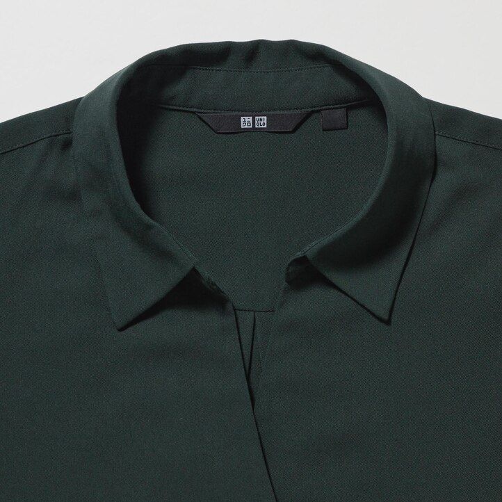 blusa blanca uniqlo de rayón con cuello alto y mangas 34 para mujer