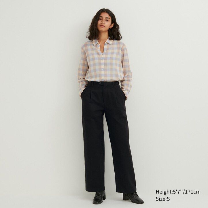 blusa de algodón transparente a cuadros beige uniqlo para mujer