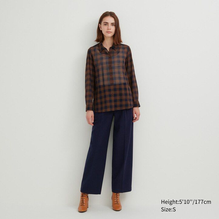 blusa de algodón transparente a cuadros beige uniqlo para mujer