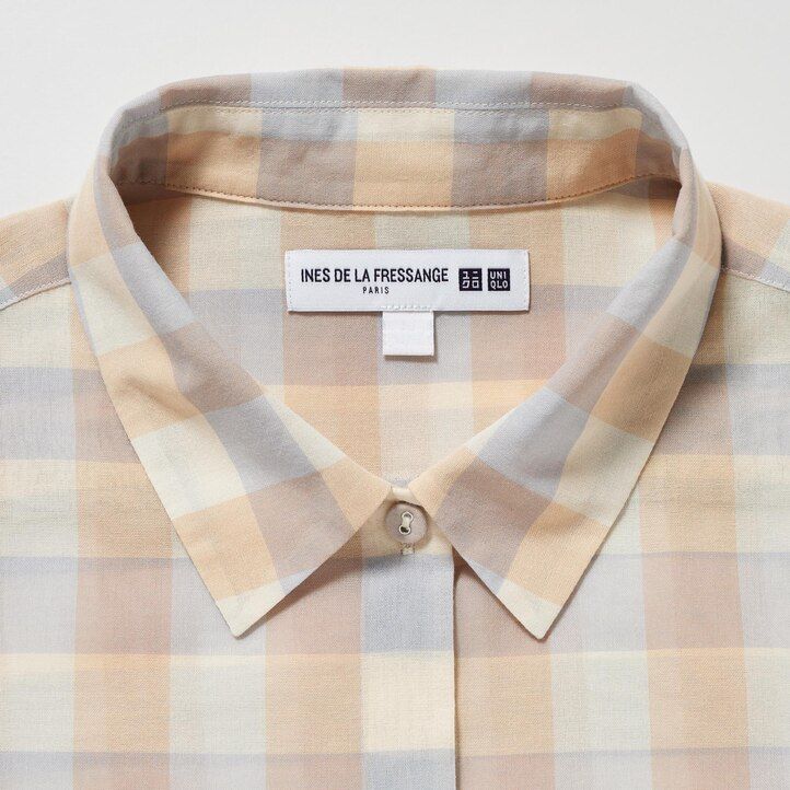 blusa de algodón transparente a cuadros beige uniqlo para mujer