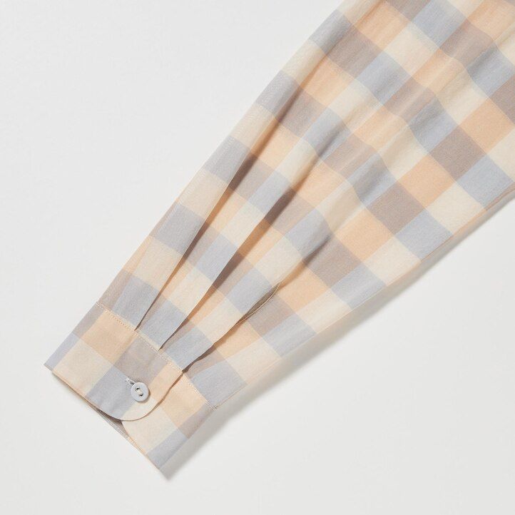 blusa de algodón transparente a cuadros beige uniqlo para mujer