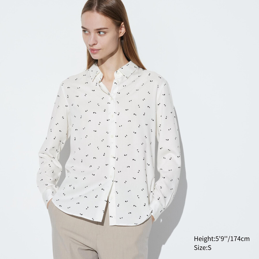 blusa blanca con mangas estampadas de rayón uniqlo para mujer