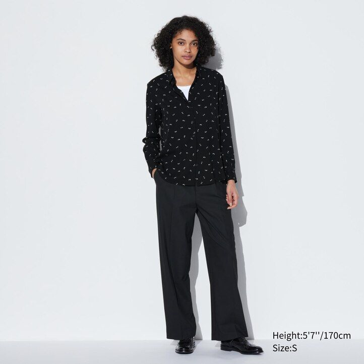 blusa blanca con mangas estampadas de rayón uniqlo para mujer