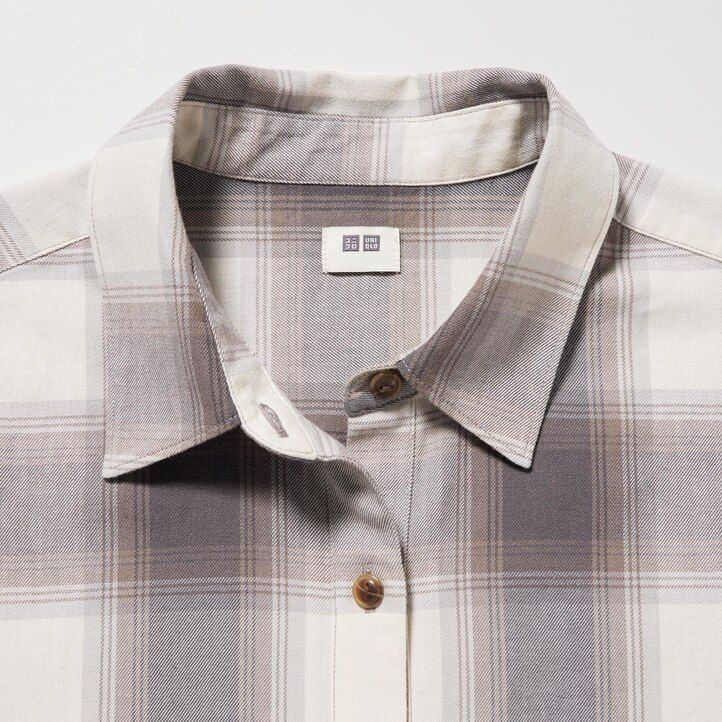blusa de cuadros con mangas suaves y cepilladas uniqlo para mujer gris