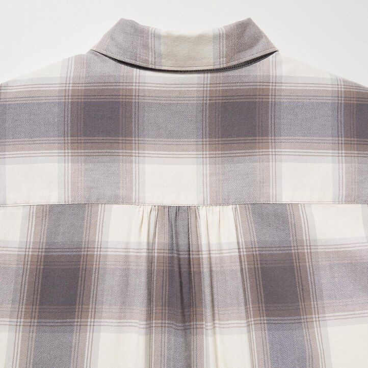 blusa de cuadros con mangas suaves y cepilladas uniqlo para mujer gris
