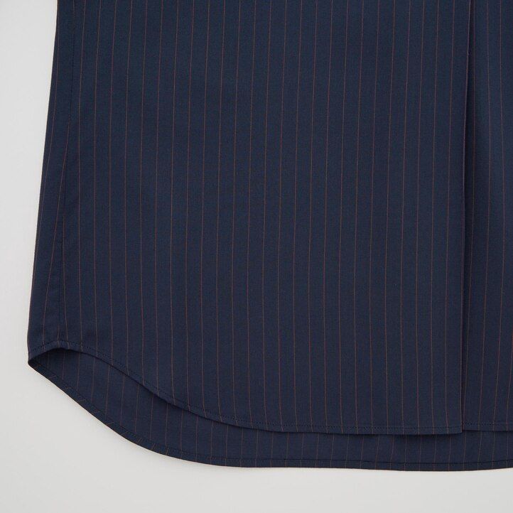 blusa de mujer uniqlo de rayón a rayas con cuello alto y mangas 34 en azul marino