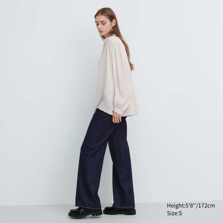 blusa volumen uniqlo para mujer blanca